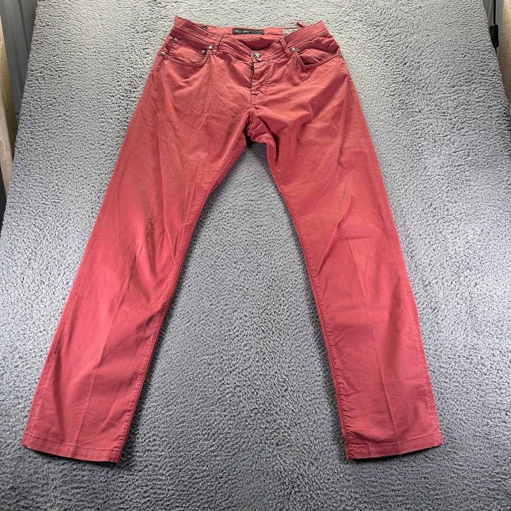 Cesare Attolini Jeans Mens 36x34 Red Denim Cotton Straight Leg Workwear Stretch
